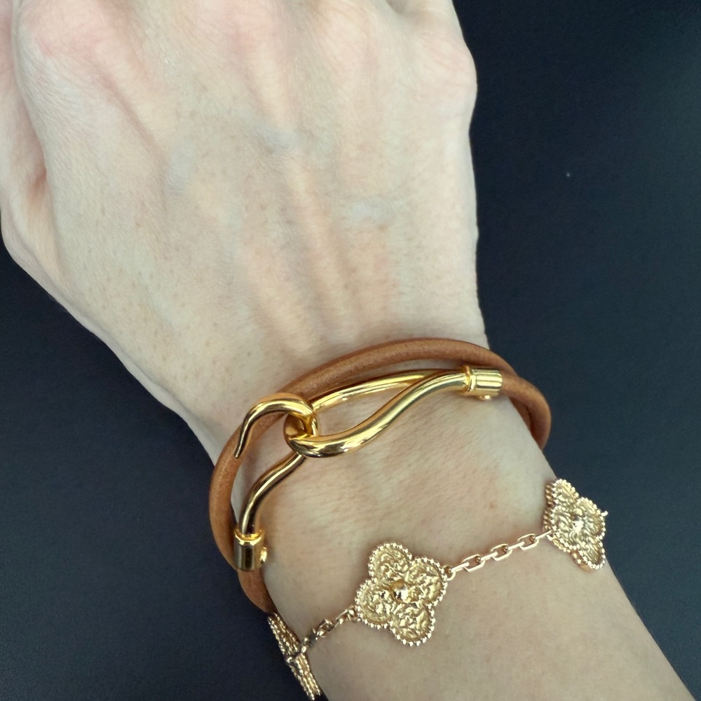 LOT 1712 18K gold plated HERMES vintage jumbo bracelet double tour - Picture 2 of 9